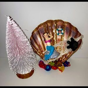 Handmade Christmas ornament from real sea shell, mermaid, turtle. Made in USA